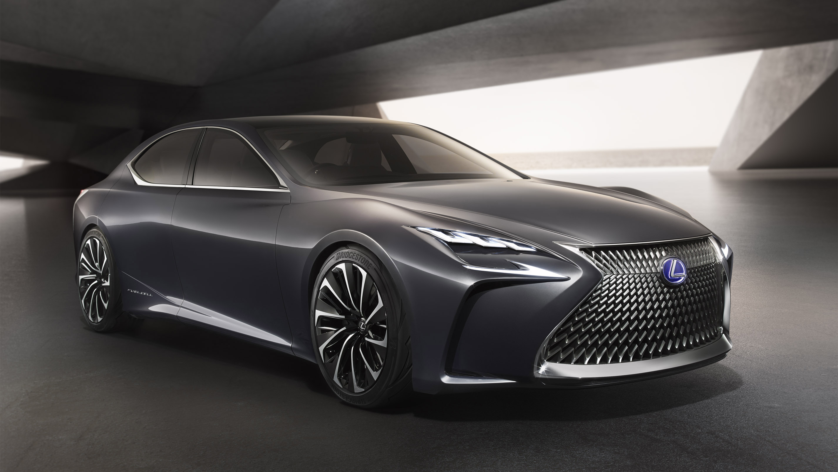 Profile view of a black Lexus LF-FC concept vehicle