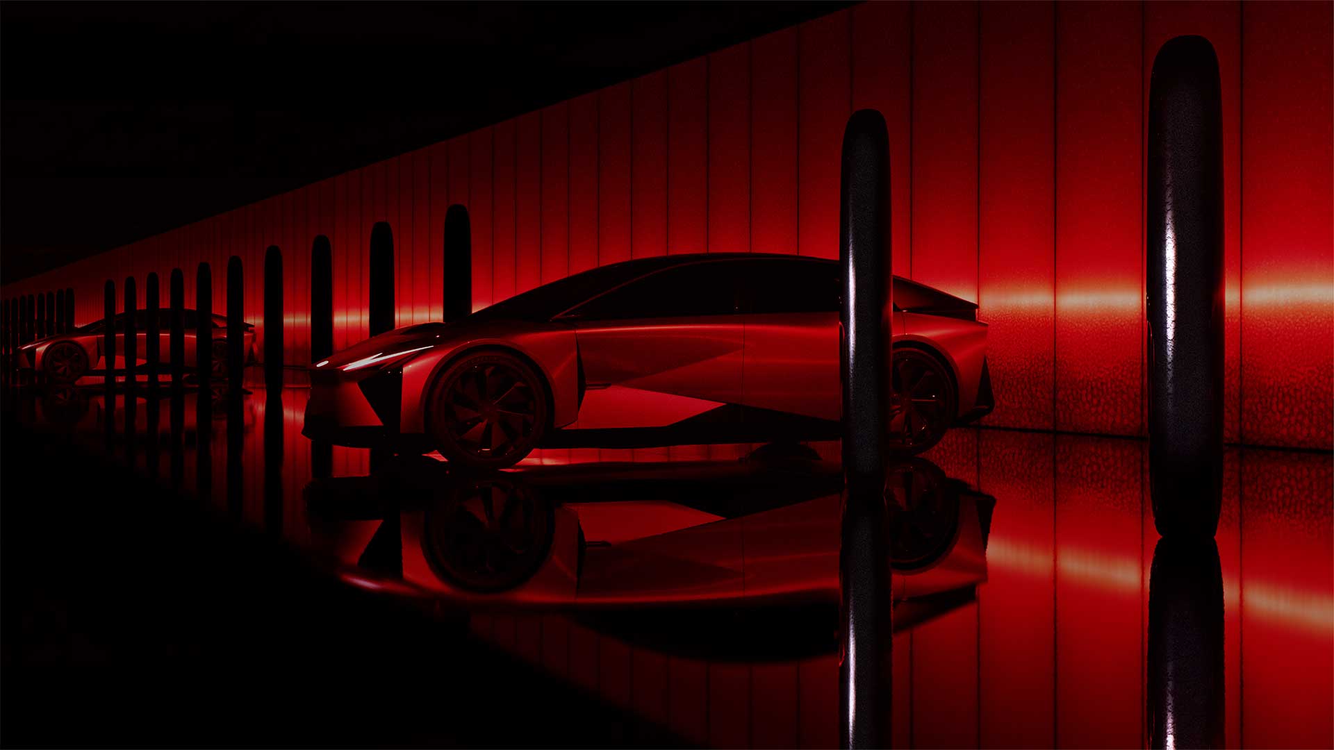 A Lexus concept artwork against red lights